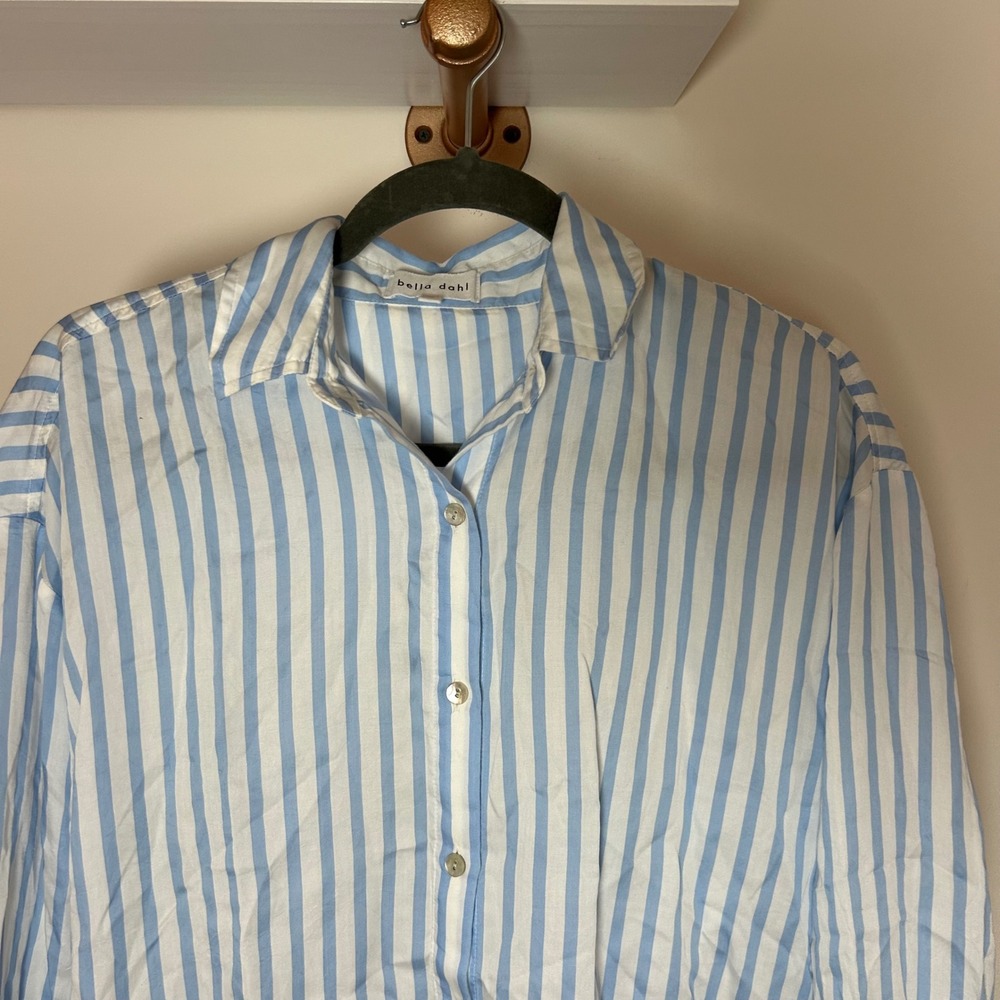 Bella Dahl Blue White Striped Tencel Cotton Button Down Shirt XS B2446-G32-304 - Picture 3 of 6